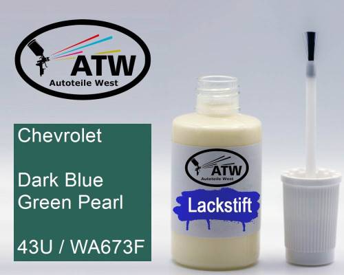 Chevrolet, Dark Blue Green Pearl, 43U / WA673F: 20ml Lackstift, von ATW Autoteile West.